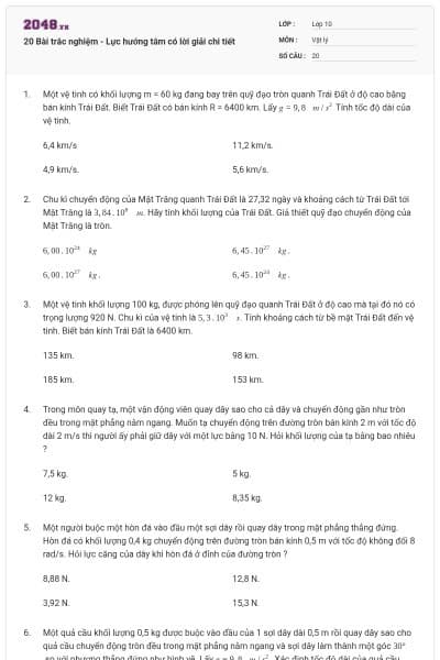 20 Bài trắc nghiệm - Lực hướng tâm có lời giải chi tiết