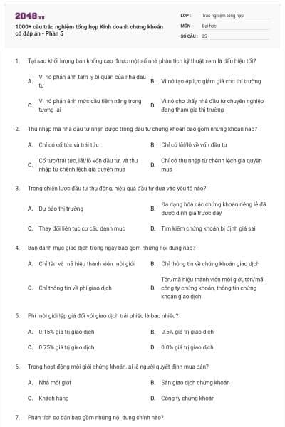 1000+ câu trắc nghiệm tổng hợp Kinh doanh chứng khoán có đáp án - Phần 5