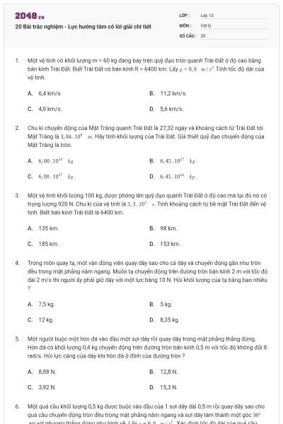 20 Bài trắc nghiệm - Lực hướng tâm có lời giải chi tiết