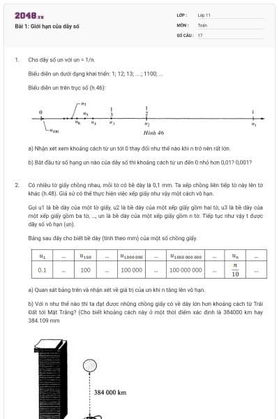 Bài 1: Giới hạn của dãy số