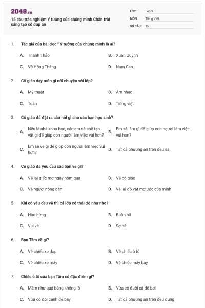 15 câu trắc nghiệm Ý tưởng của chúng mình Chân trời sáng tạo có đáp án