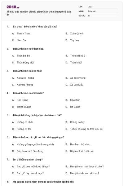 15 câu trắc nghiệm Điều kì diệu Chân trời sáng tạo có đáp án