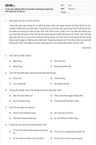 5 câu trắc nghiệm Nói về một nhân vật trong truyện hân trời sáng tạo có đáp án