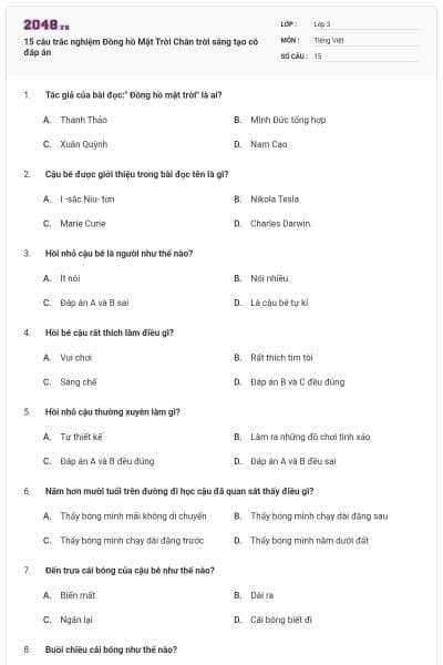 15 câu trắc nghiệm Đồng hồ Mặt Trời Chân trời sáng tạo có đáp án