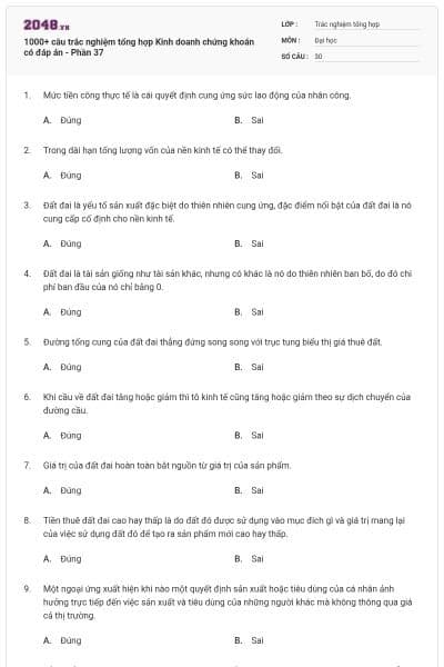 1000+ câu trắc nghiệm tổng hợp Kinh doanh chứng khoán có đáp án - Phần 37