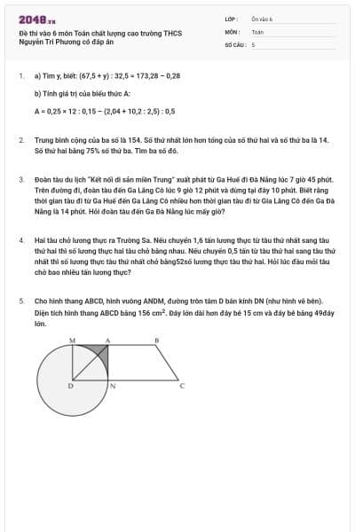 Đề thi vào 6 môn Toán chất lượng cao trường THCS Nguyễn Tri Phương có đáp án