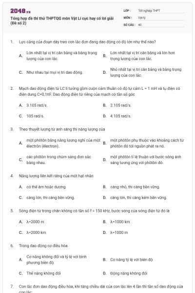 Tổng hợp đề thi thử THPTQG môn Vật Lí cực hay có lời giải (Đề số 2)