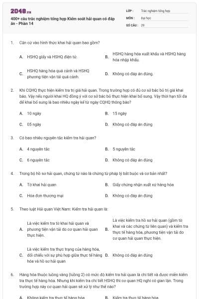 400+ câu trắc nghiệm tổng hợp Kiểm soát hải quan có đáp án - Phần 14
