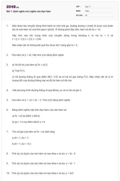 Bài 1: Định nghĩa và ý nghĩa của đạo hàm