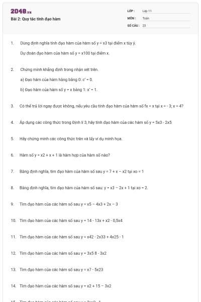 Bài 2: Quy tắc tính đạo hàm