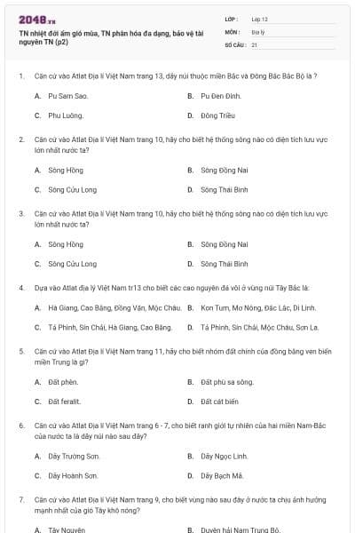 TN nhiệt đới ẩm gió mùa, TN phân hóa đa dạng, bảo vệ tài nguyên TN (p2)