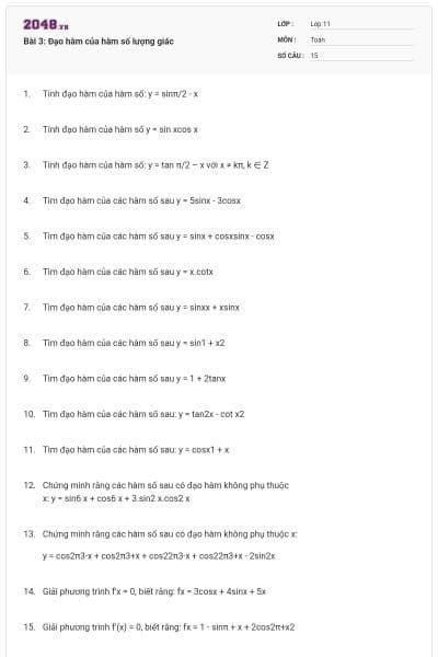 Bài 3: Đạo hàm của hàm số lượng giác