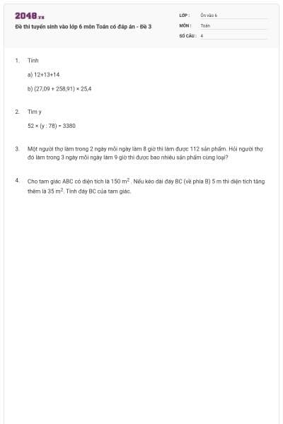 Đề thi tuyển sinh vào lớp 6 môn Toán có đáp án - Đề 3