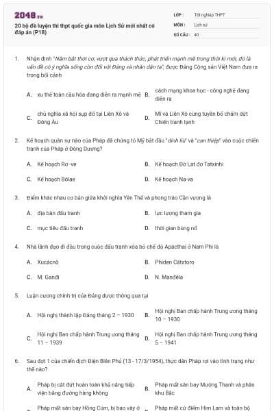 20 bộ đề luyện thi thpt quốc gia môn Lịch Sử mới nhất có đáp án (P18)