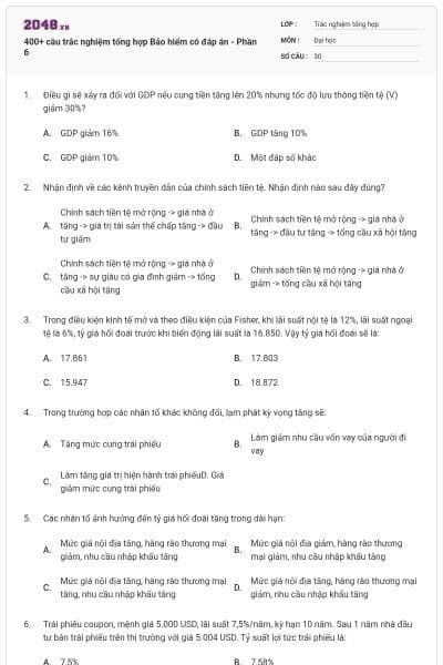 400+ câu trắc nghiệm tổng hợp Bảo hiểm có đáp án - Phần 6