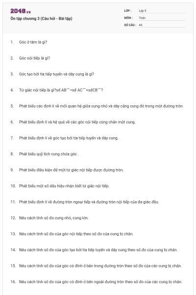 Ôn tập chương 3 (Câu hỏi - Bài tập)