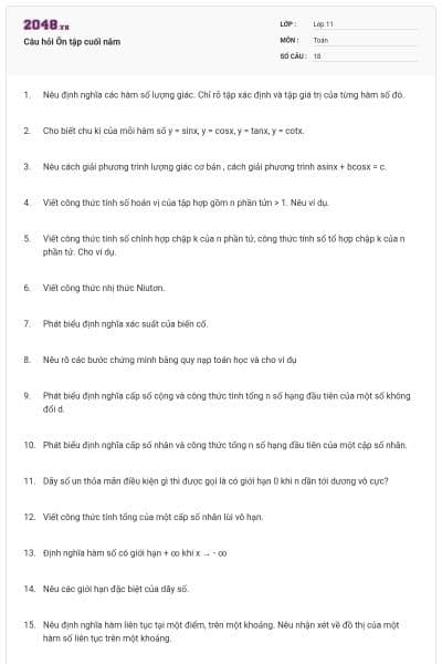 Câu hỏi Ôn tập cuối năm