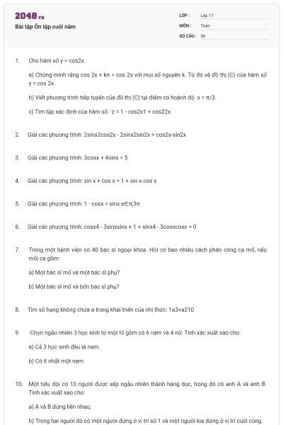 Bài tập Ôn tập cuối năm