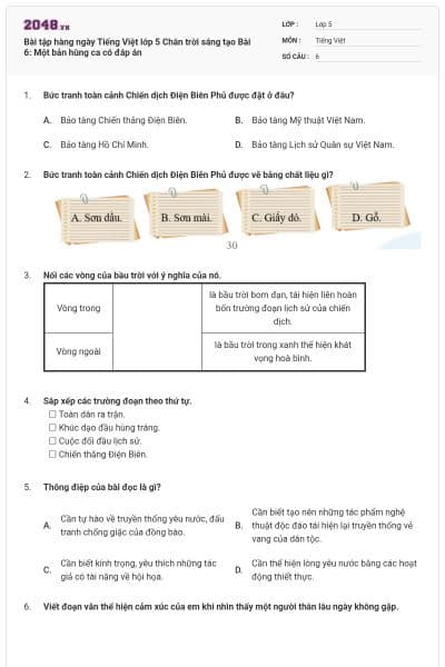 Bài tập hàng ngày Tiếng Việt lớp 5 Chân trời sáng tạo Bài 6: Một bản hùng ca có đáp án