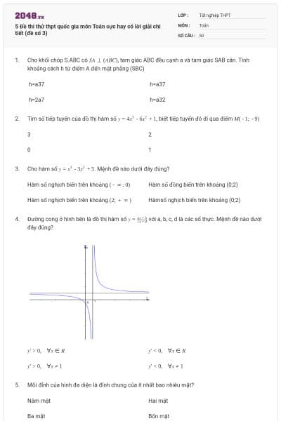 5 Đề thi thử thpt quốc gia môn Toán cực hay có lời giải chi tiết (đề số 3)