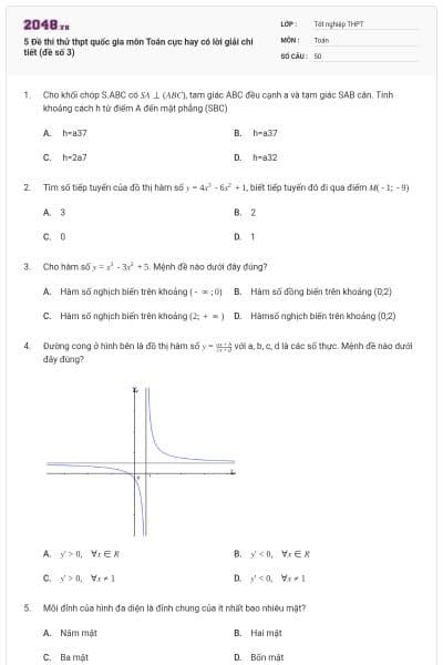 5 Đề thi thử thpt quốc gia môn Toán cực hay có lời giải chi tiết (đề số 3)
