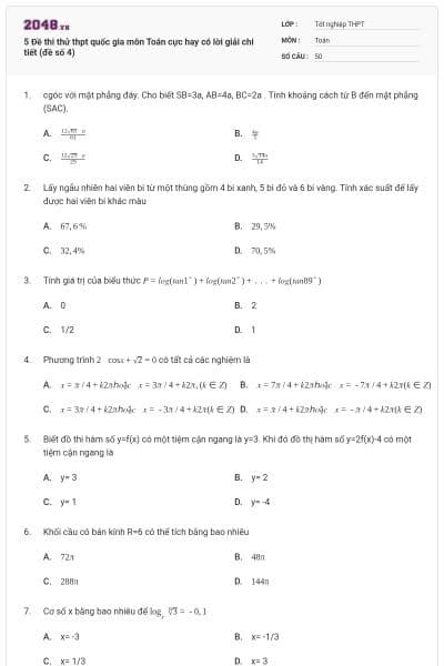 5 Đề thi thử thpt quốc gia môn Toán cực hay có lời giải chi tiết (đề số 4)