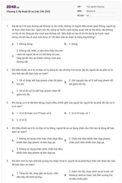 Chương 3: Kỹ thuật lái xe (câu 236-263)