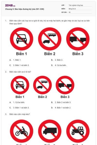 Chương 5: Báo hiệu đường bộ (câu 301-330)