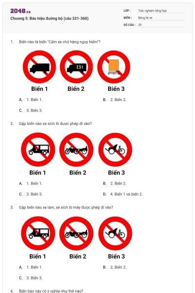Chương 5: Báo hiệu đường bộ (câu 331-360)