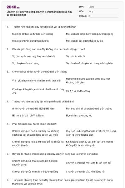 Chuyên đề: Chuyển động, chuyển động thẳng đều cực hay có lời giải chi tiết