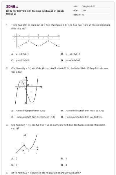 Đề thi thử THPTGQ môn Toán cực cực hay có lời giải chi tiết(Đề 2)
