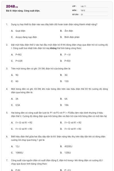 Bài 8: Điện năng. Công suất điện.