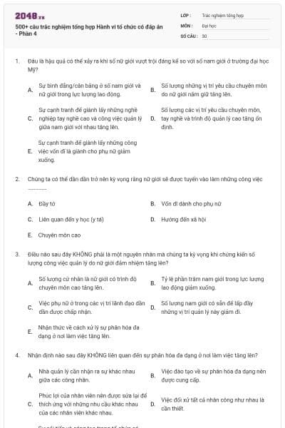 500+ câu trắc nghiệm tổng hợp Hành vi tổ chức có đáp án - Phần 4