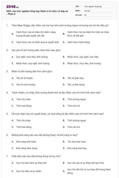 500+ câu trắc nghiệm tổng hợp Hành vi tổ chức có đáp án - Phần 6
