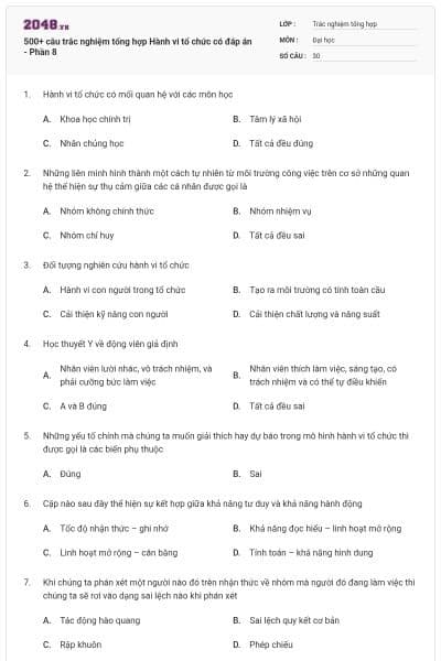 500+ câu trắc nghiệm tổng hợp Hành vi tổ chức có đáp án - Phần 8