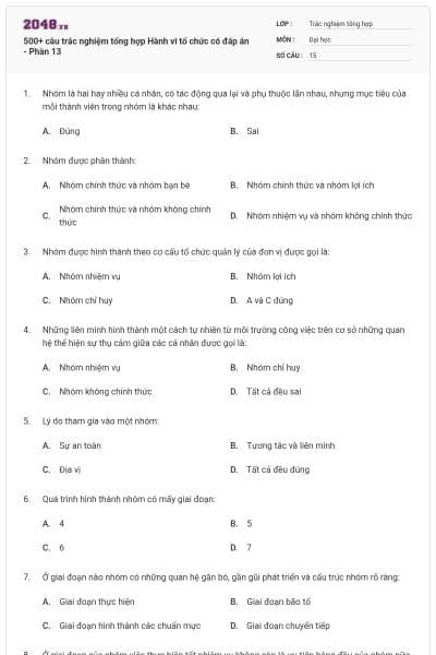 500+ câu trắc nghiệm tổng hợp Hành vi tổ chức có đáp án - Phần 13
