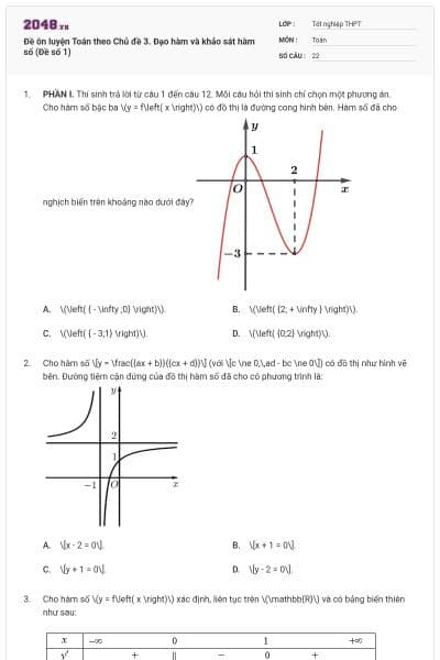 Đề ôn luyện Toán theo Chủ đề 3. Đạo hàm và khảo sát hàm số (Đề số 1)