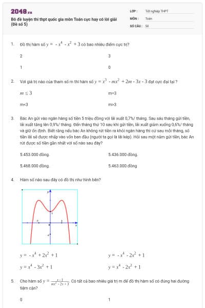 Bô đề luyện thi thpt quốc gia môn Toán cực hay có lời giải (Đề số 5)