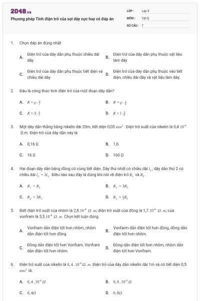 Phương pháp Tính điện trở của sợi dây cực hay có đáp án
