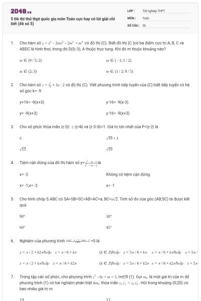 5 Đề thi thử thpt quốc gia môn Toán cực hay có lời giải chi tiết (đề số 5)