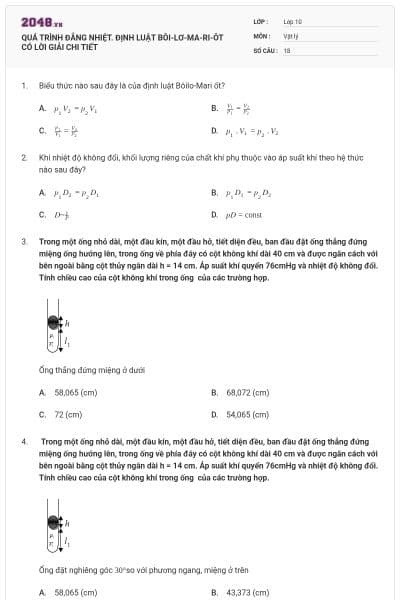 QUÁ TRÌNH ĐẲNG NHIỆT. ĐỊNH LUẬT BÔI-LƠ-MA-RI-ÔT CÓ LỜI GIẢI CHI TIẾT