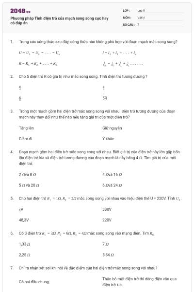Phương pháp Tính điện trở của mạch song song cực hay có đáp án