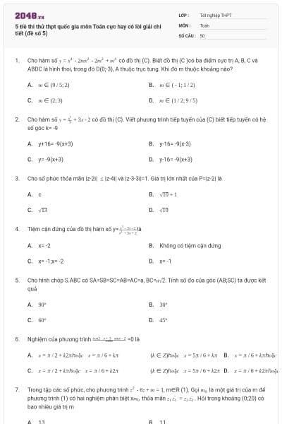 5 Đề thi thử thpt quốc gia môn Toán cực hay có lời giải chi tiết (đề số 5)