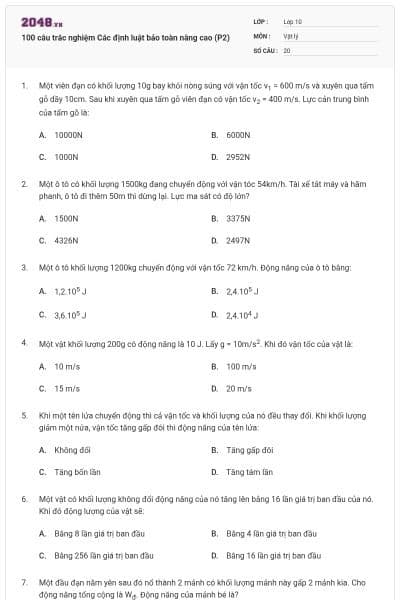 100 câu trắc nghiệm Các định luật bảo toàn nâng cao (P2)