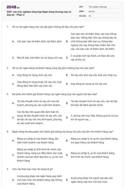 500+ câu trắc nghiệm tổng hợp Ngân hàng thương mại có đáp án - Phần 2