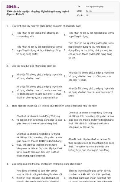 500+ câu trắc nghiệm tổng hợp Ngân hàng thương mại có đáp án - Phần 3