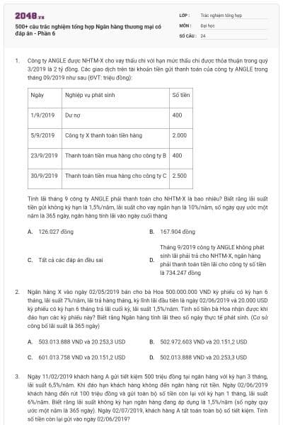 500+ câu trắc nghiệm tổng hợp Ngân hàng thương mại có đáp án - Phần 6