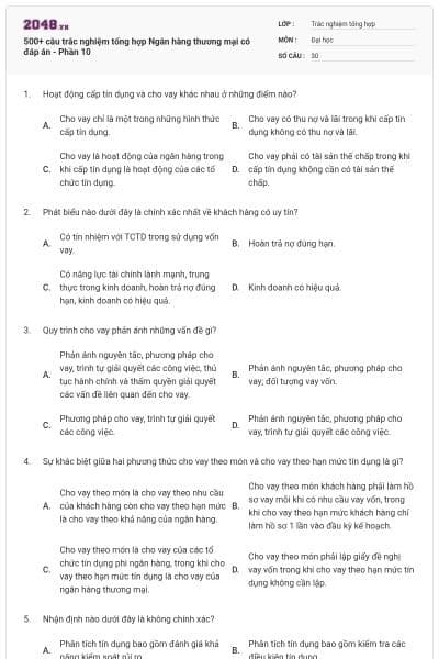 500+ câu trắc nghiệm tổng hợp Ngân hàng thương mại có đáp án - Phần 10
