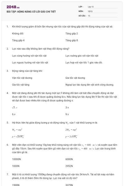 BÀI TẬP: ĐỘNG NĂNG CÓ LỜI GIẢI CHI TIẾT