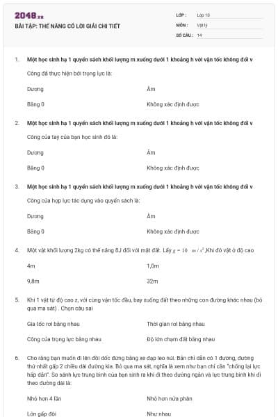 BÀI TẬP: THẾ NĂNG CÓ LỜI GIẢI CHI TIẾT